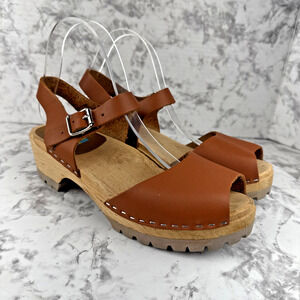 MIA Sweden Womens Anja Open Toe Clog Size 40 US 9 Luggage Brown Leather